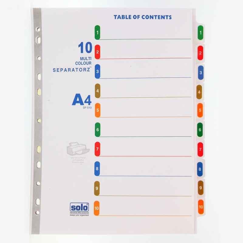 Solo A4 10 Pieces Assorted Separatorz with index, SP510 (Pack of 10)