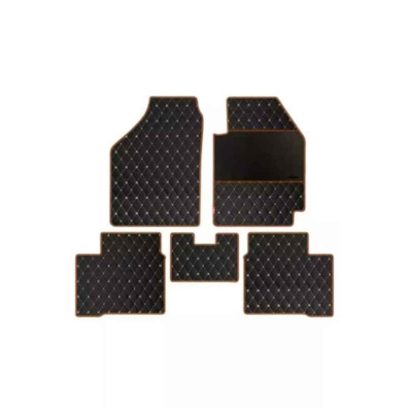 Elegant Luxury Leatherette Black & Orange Carpet Car Mat Set for Skoda Kushaq