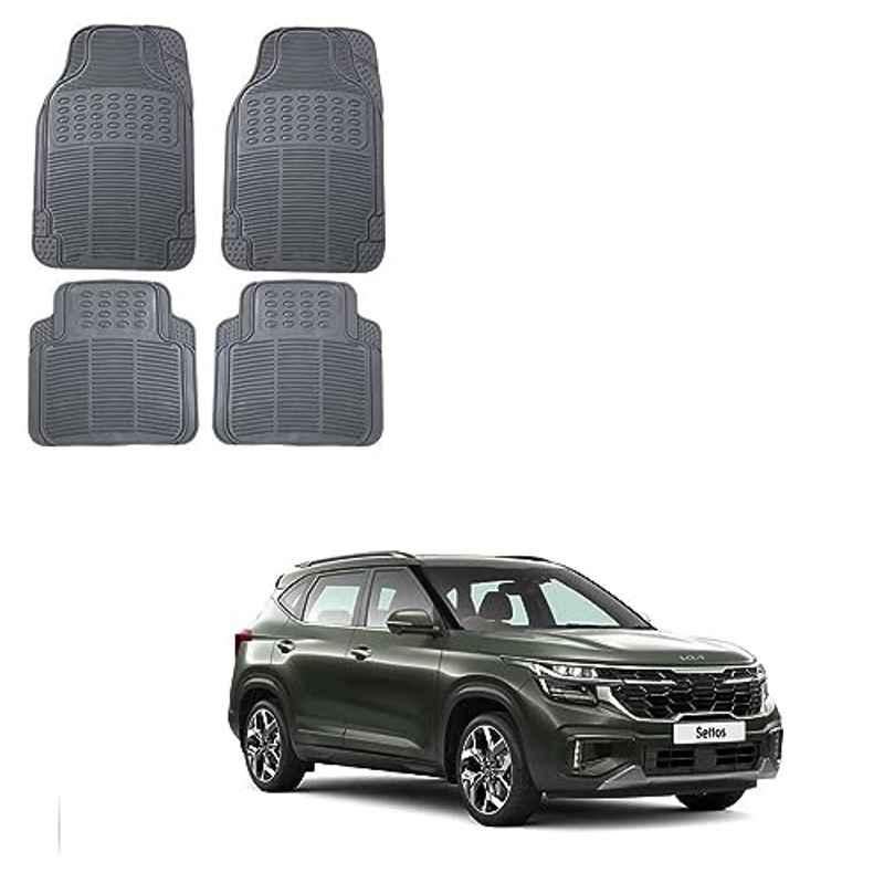 Kozdiko 4 Pcs Rubber Grey Car Simple Foot Mat Set for Kia Seltos Facelift (2023-Present)