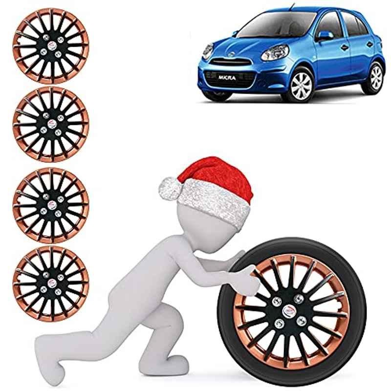 Auto Pearl 4 Pcs 14 inch ABS Copper & Black Press Fitting Wheel Cover Set for Nissan Micra