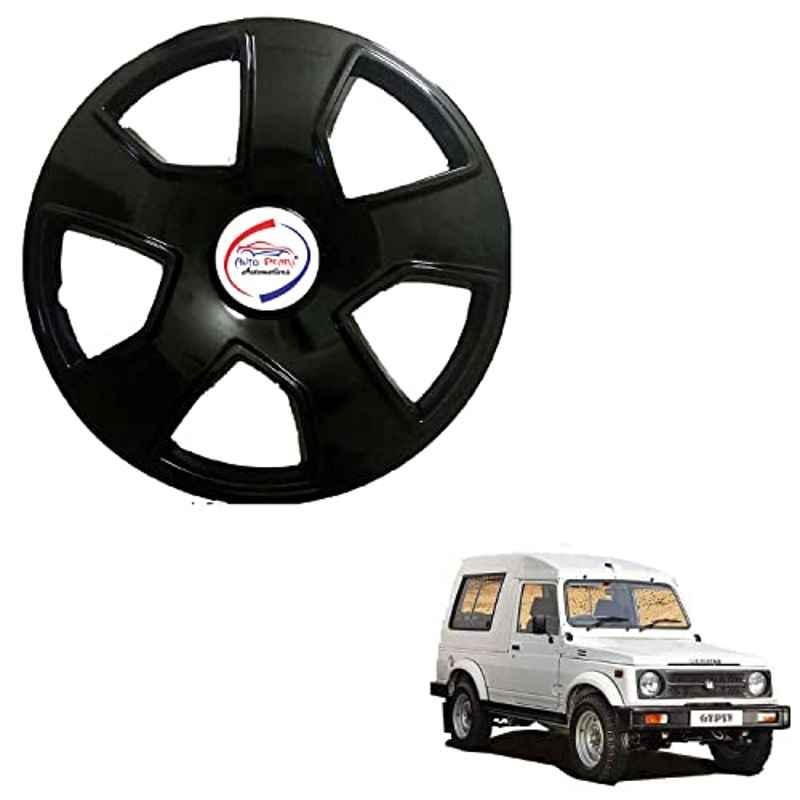 Auto Pearl 4 Pcs 15 inch ABS Black SCB24 Hubcap Wheel Cover Set with Retention Ring for Maruti Suzuki Gypsy King