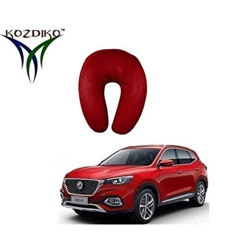 Kozdiko Velvet Red U-Shape Travel Neck Rest Cushion Pillow for MG Hector, U-Shaped-Neck-Red-67