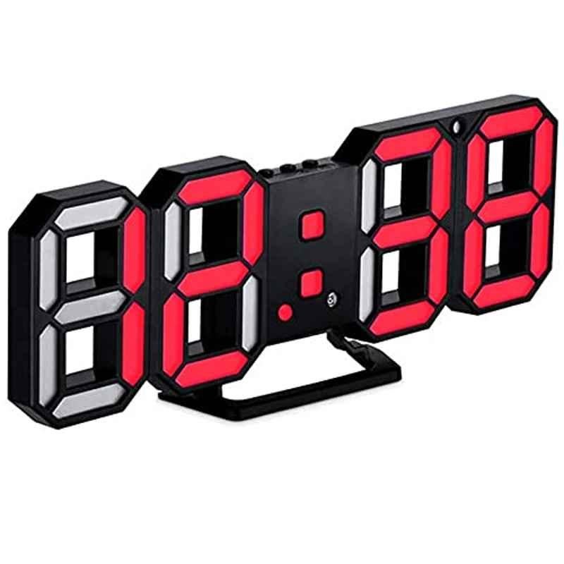 Rubik 24x9.5cm Plastic Black & Red 3D LED Digital Alarm Clock, RBDS-6609