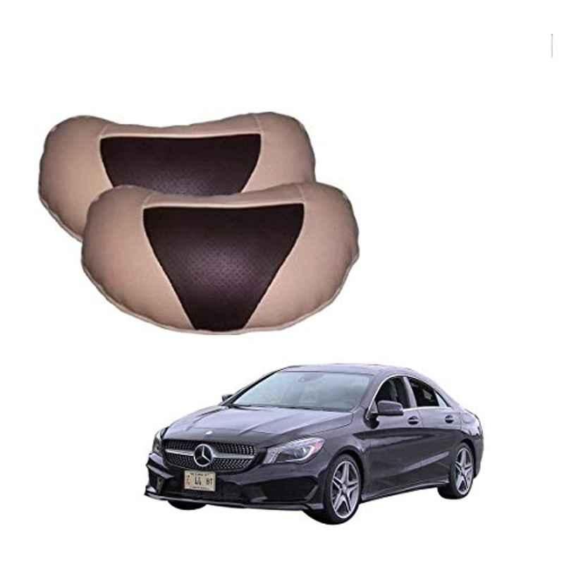 Kozdiko 2 Pcs Beige & Brown Car Neck Rest Cushion Pillow Set for Mercedes Benz CLA-Class