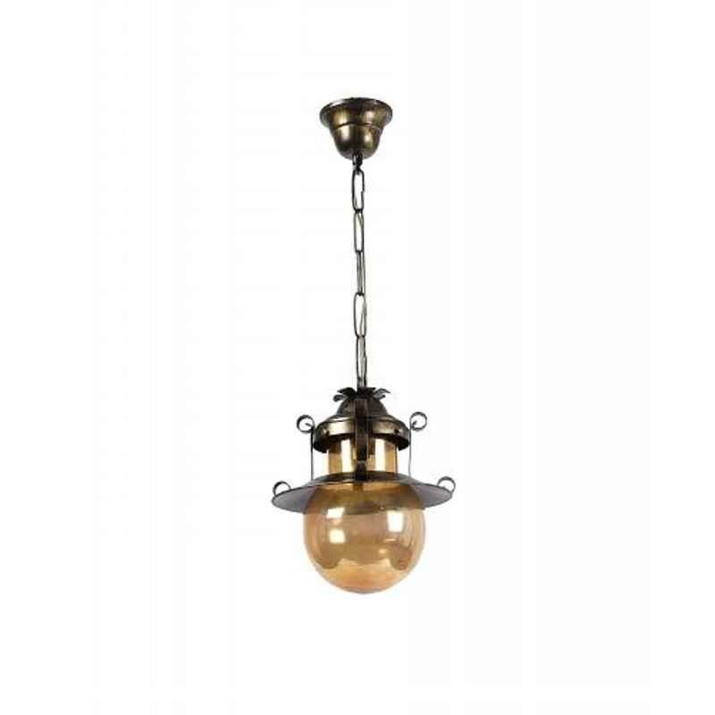 Tucasa Iron Globe Pendent Light with Copper Glass Shade, HG-10