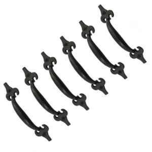 Mix & Match Art Deco 6 inch Cast Iron Black Matte Finish Cabinet Pull Handle for Wardrobe, Cupboard & Window (Pack of 6)