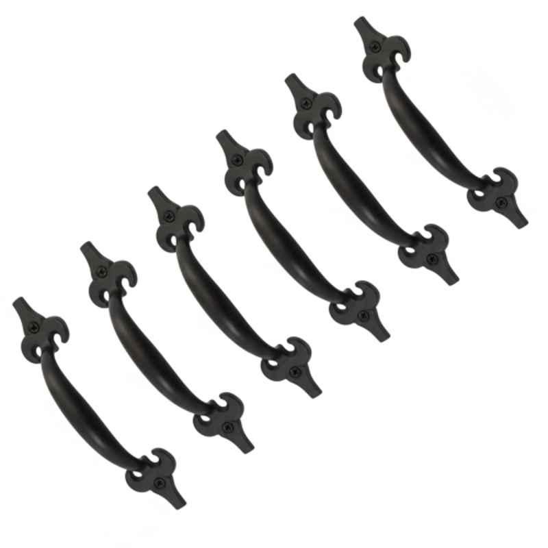 Mix & Match Art Deco 6 inch Cast Iron Black Matte Finish Cabinet Pull Handle for Wardrobe, Cupboard & Window (Pack of 6)
