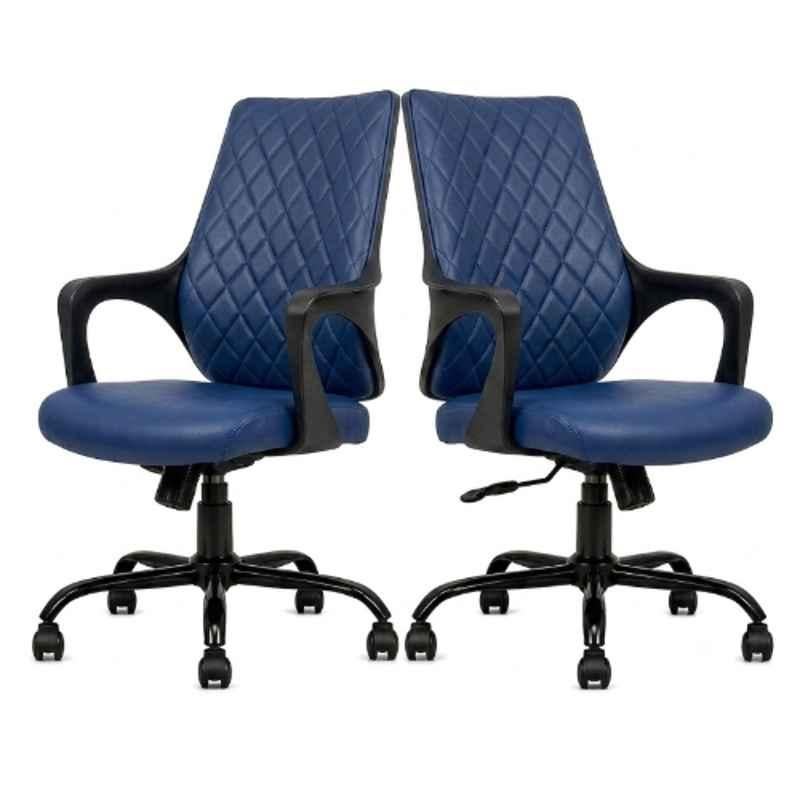 ZRF Leatherette & Nylon Blue & Black Medium Back Armrest Ergonomic Office Chair, MONOBLUE2 (Pack of 2)