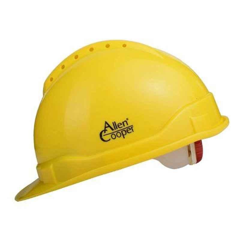 Allen Cooper Yellow Polymer Ratchet Type Safety Helmet with Chin Strap, SH722-Y (Pack of 3)