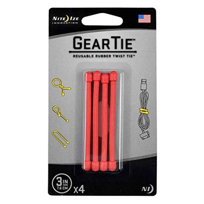 Nite Ize GearTie 3 inch Rubber Red Reusable Twist Tie, NI5201 (Pack of 4)