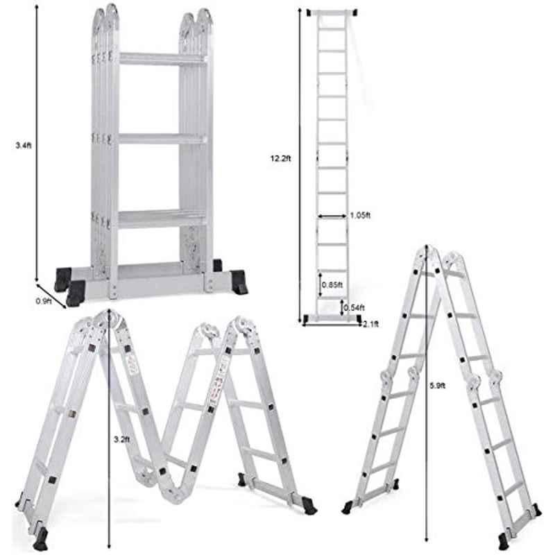 Multi Purpose Folding Step Ladder Platform Extendable Scaffold Ladder 3.8M 12.5 Feet En131 Aluminum 7 In 1 Extension Step Lightweight 330Lb (12.5 Ft)