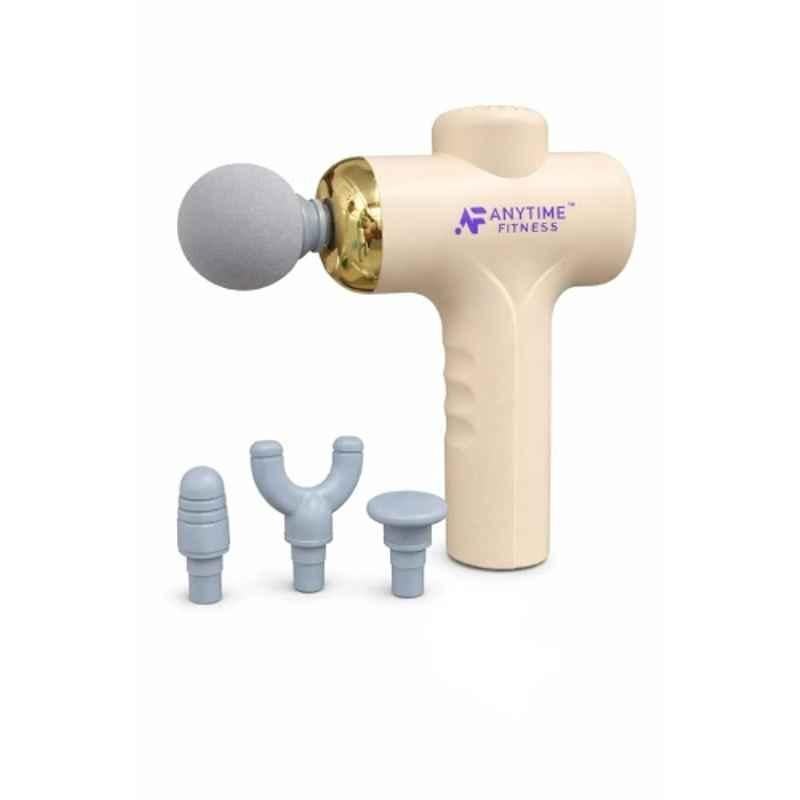 Anytime Fitness Plastic Cream Electric Full Body Massager Gun with 4 Interchangeable Heads for Muscle Relaxation & Pain Relief, AF-103