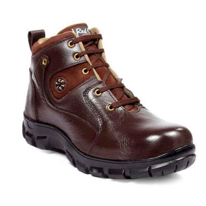 RED CAN SGE1163BRN Leather High Ankle Steel Toe Brown Work Safety Boots, Size: 8
