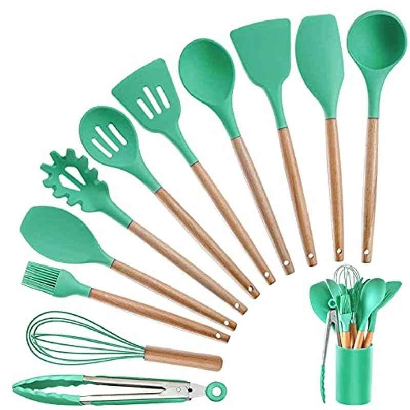 Rubik 11Pcs Wood & Silicone Green Kitchen Utensil Set