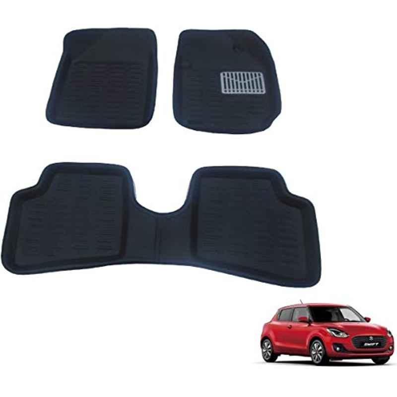 Kozdiko 3 Pcs 3D Black Car Foot Mat Set for Maruti Suzuki Swift 2018, koz_26862