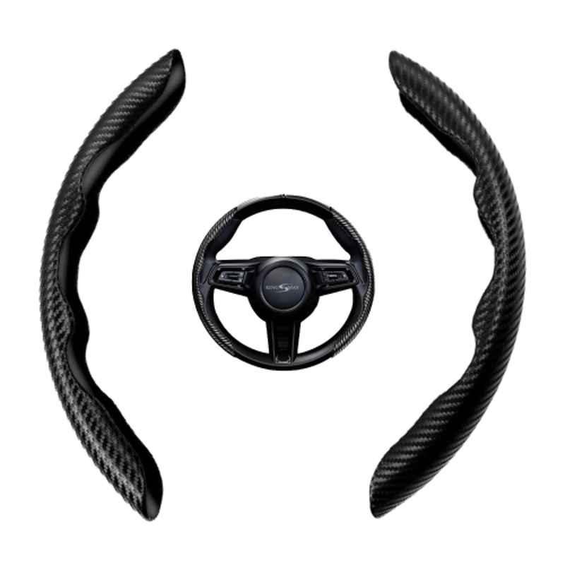 Kingsway 2 Pcs Fiber Steering Wheel Grip Cover Set with Premium Carbon Black Finish for All Cars