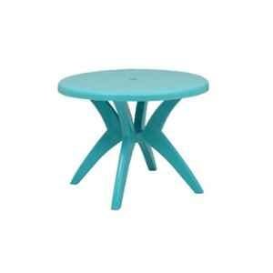 Supreme Marina Plastic Aqua Blue Cross Leg Fixing Round Dinning Table