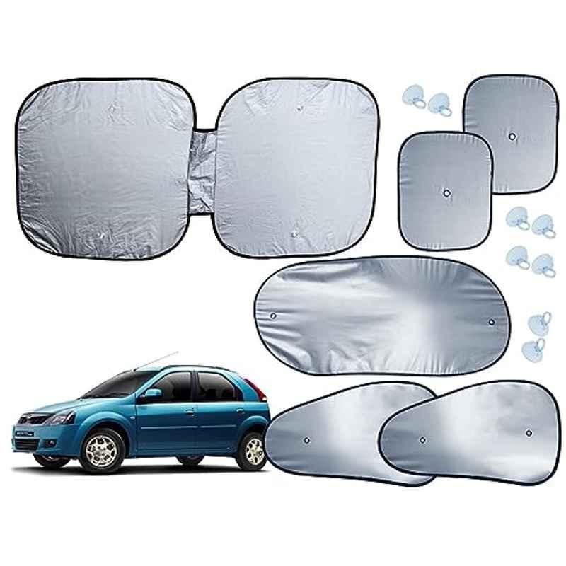 Auto Pearl 6 Pcs Polyester Black & Silver Window, Front & Rear Sun Shade Set for Mahindra Verito Vibe