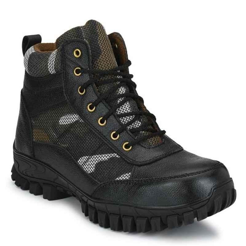 ArmaDuro AD1001 Leather Steel Toe Black Work Safety Shoes, Size: 8