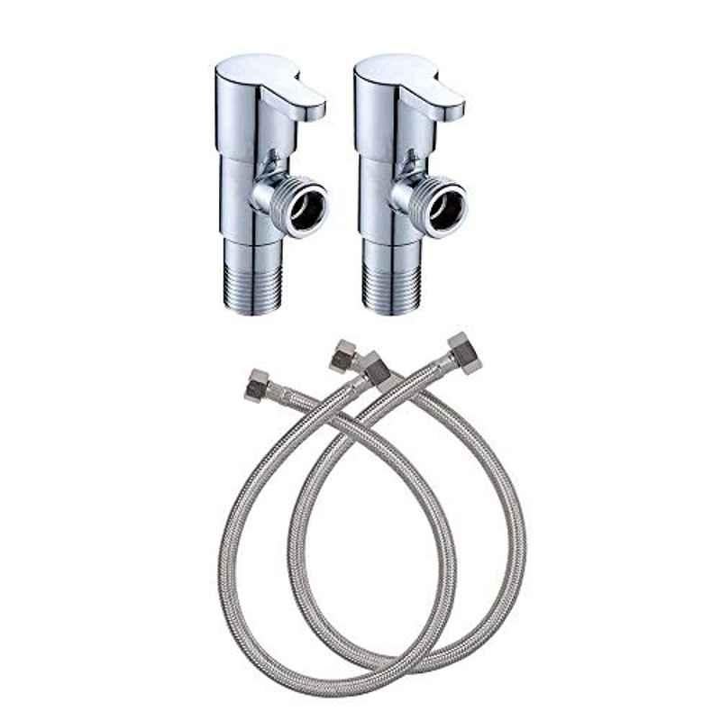 ZAP Brass Angle Cock Valve with Connection Pipe (Pack of 2)