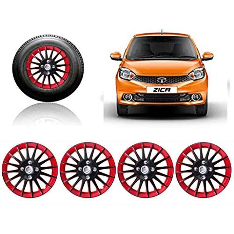 Auto Pearl 4 Pcs 14 inch Red & Black Wheel Cover Set for Tata Zica