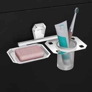 Plantex 2-in-1 Soap Dish with Tumbler Holder for Bathroom/304 Grade Stainless Steel Soap Holder with Toothbrush Holder/Bathroom Accessories (PM-2409, Chrome)