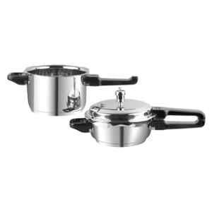 Vinod Regular 3 Litre & 2 Litre 18/8 Stainless Steel Induction Friendly Pressure Cooker Combo Set, DUOPANMN (Pack of 3)