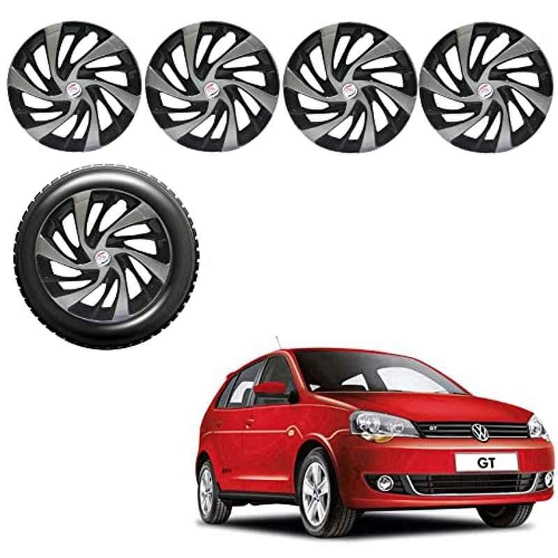 Auto Pearl 4 Pcs 15 inch Silver & Black ABS Press Type Hubcap Wheel Cover Set with Retention Ring for Volkswagen Polo Vivo GT