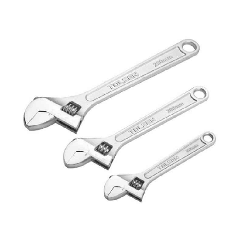 Tolsen 3Pcs Drop Forged Steel Chrome Finish Adjustable Wrench Set, 15007