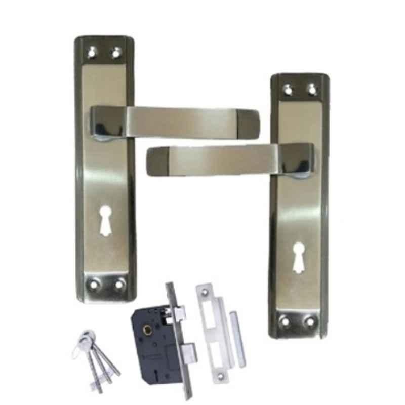MSP M-1707 7 inch Iron Black & Silver Mortice Door Handle Lock Set with 3 Keys, M-1707BSH7