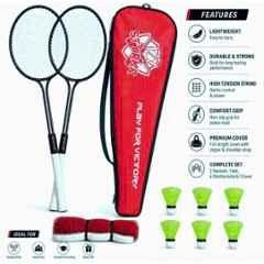 STYRKR 2 Pcs Iron Multicolour Rackets Badminton Kit with 6 Shuttlecocks, Cover & 1 Pc Net