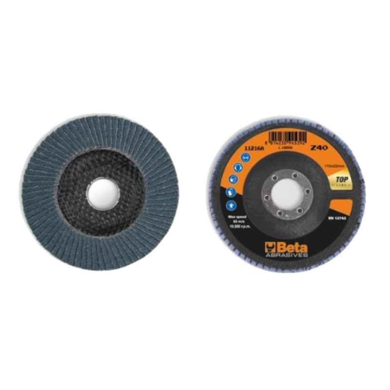 Beta 11216C 180mm 40 Grit Flat Fiberglass Backing Pad Single Flap Disc with Zirconia Abrasive Cloth, 112160204