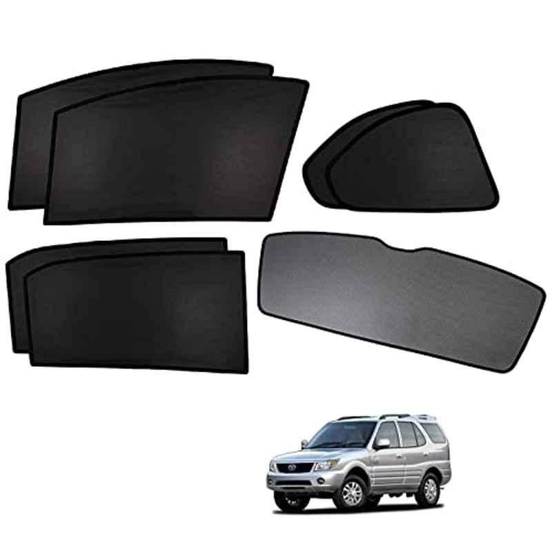 Kozdiko 5 Pcs Polyester Black Non Magnetic Window & Rear Sun Shades Set for Tata Safari Old