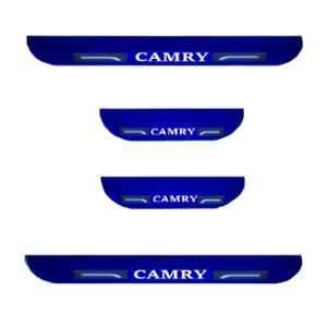 Car Accessories Hub 4 Pcs Acrylic Black Sill Scuff Plate Set with Blue LED for Toyota Camry Electric All Model