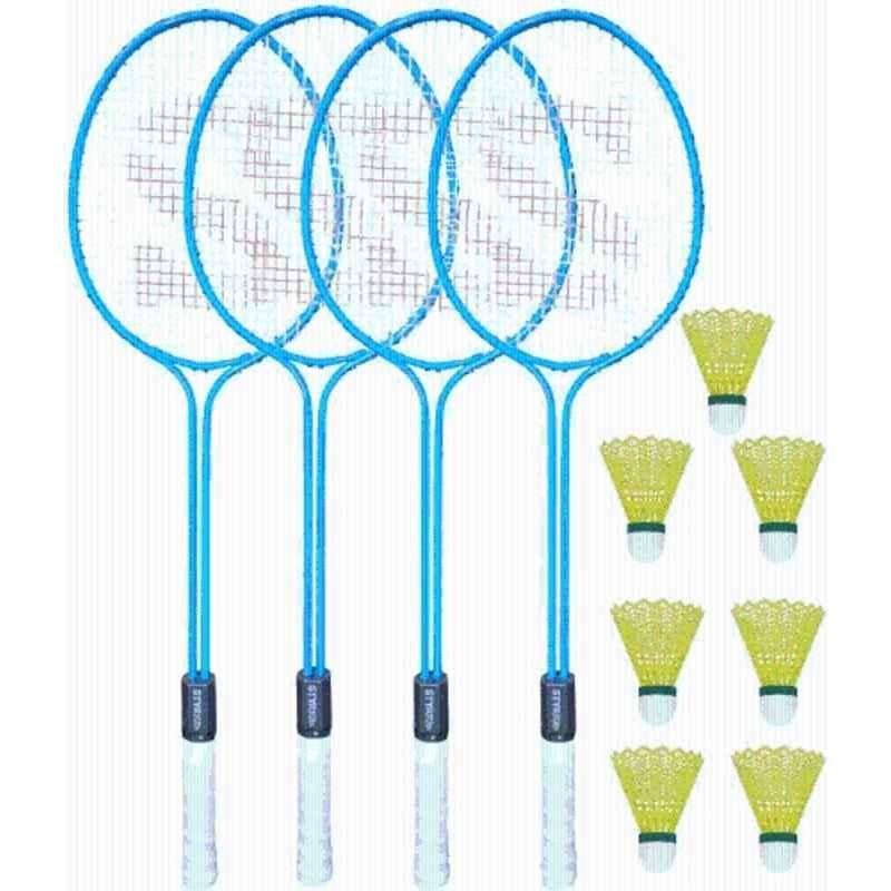 STYRKR Alloy Steel Blue Badminton Racquet Set of 4 Steel Frame with Shuttlecock 7 Badminton Kit
