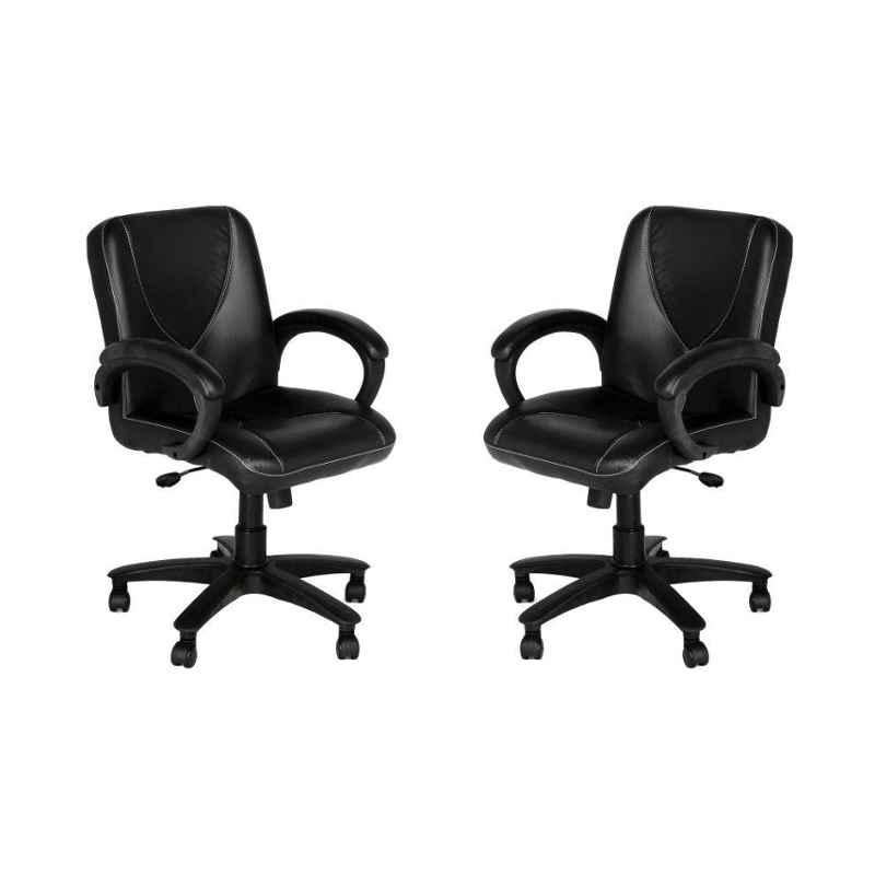 Mezonite KI 229 Black Medium Back Leatherette Office Chair (Pack of 2)