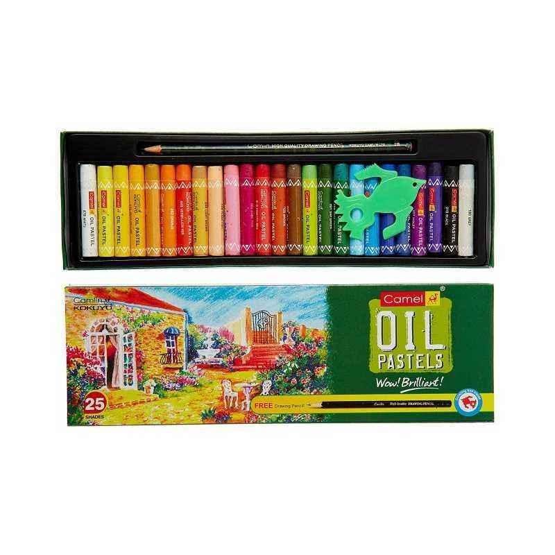 Camlin 25 Shade Oil Pastel with 1 Piece Drawing Pencil, 4329542 (Pack of 10)