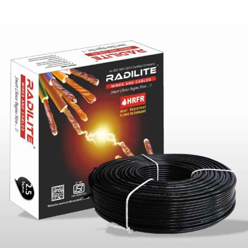 RADILITE 2.5 Sqmm Black Single Core HRFR Multistrand PVC Insulated Housing Wire, RAD 005, Length: 90 m