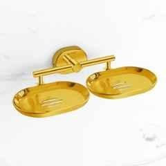 Plantex Stainless Steel Double Soap Holder for Bathroom/Wall Mounted Soap Holder/Bathroom Accessories PVD Gold Finish Onix