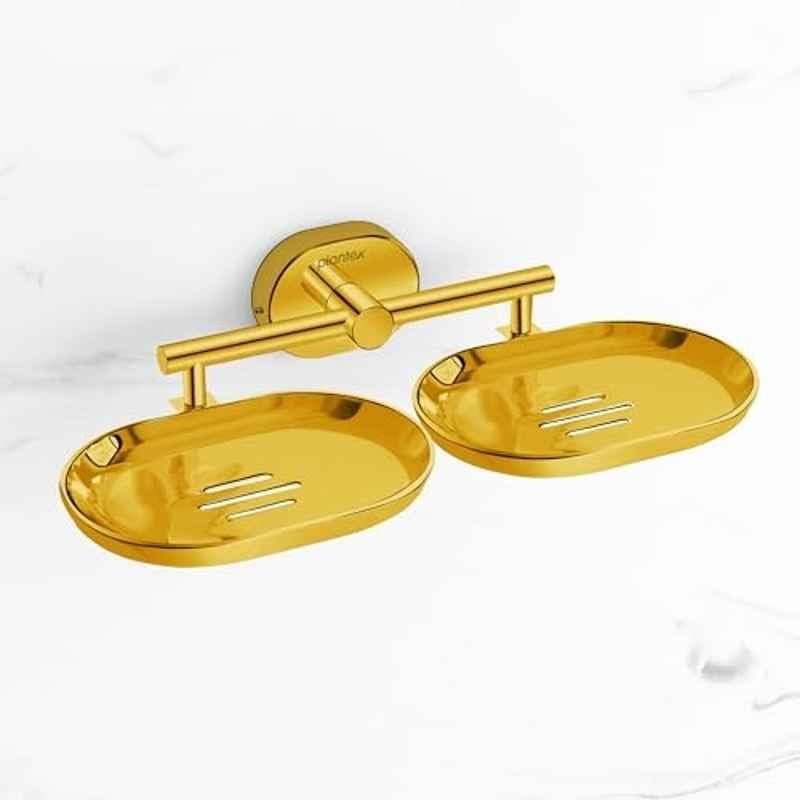 Plantex Stainless Steel Double Soap Holder for Bathroom/Wall Mounted Soap Holder/Bathroom Accessories PVD Gold Finish Onix