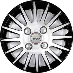 Prigan 4 Pcs 15 inch Black & Silver Press Fitting Wheel Cover Set for Renault Pulse