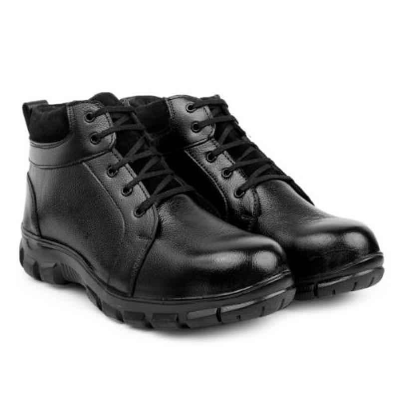 RED CAN SGE1170BLK Leather High Ankle Steel Toe Black Work Safety Boots, Size: 10