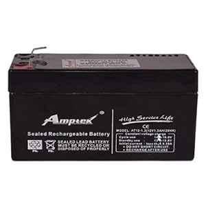 Amptek 12V 1.3Ah Black Sealed Rechargeable SMF Industrial Battery, AT12-1.3