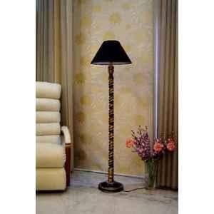 Tucasa Mango Wood Black & Gold Floor Lamp with Black Conical Polycotton Shade, WF-69