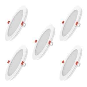 Fybros Faro 12W Polycarbonate Warm White Round LED Panel Light, FLS5059E (Pack of 5)