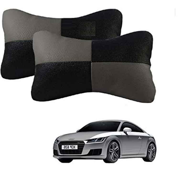 Kozdiko 2 Pcs Leather Grey & Black Neck Rest Car Cushion Pillow Set for Audi TT