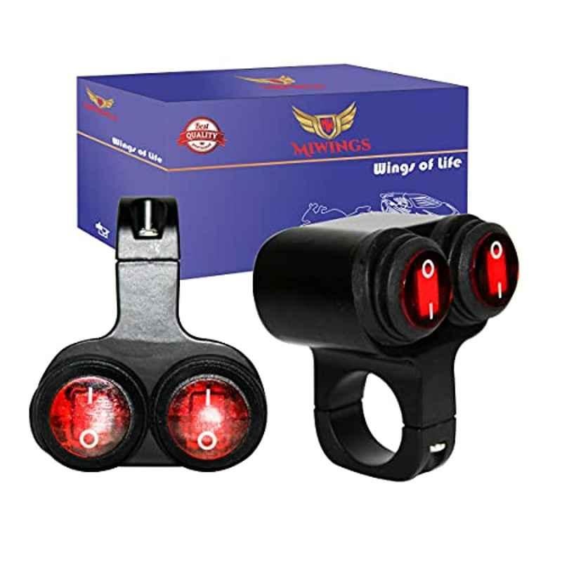 Miwings Handlebar Dual On/Off Button CNC Metal Switch 12V Flameout Control for Two Wheelers with Headlight, Fog Light, Horn & Hazard Control 1 Pc & Black