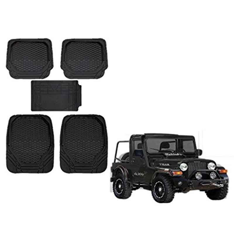 Kozdiko 8855TW 5 Pcs Rubber Black Rubber Car Mat Set for Mahindra Thar