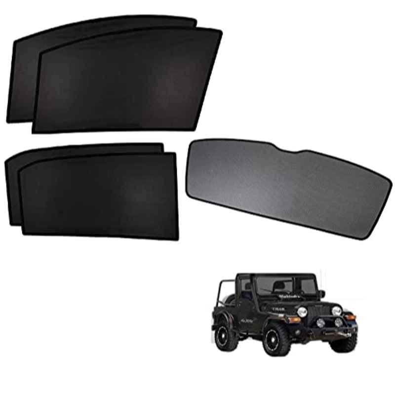 Kozdiko 5 Pcs Polyester Black Non Magnetic Window & Rear Sun Shades Set for Mahindra Thar Old