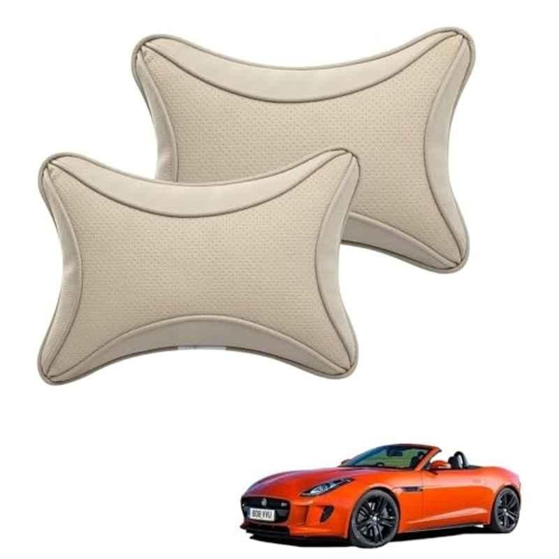 Kozdiko 2 Pcs Memory Foam & Polyester Beige Dots Car Neck Rest Pillow Set for Jaguar F-Type, XNVJVHGJFH96